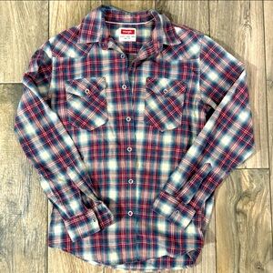 Wrangler Greensboro Men's Red and Blue Plaid Shirt